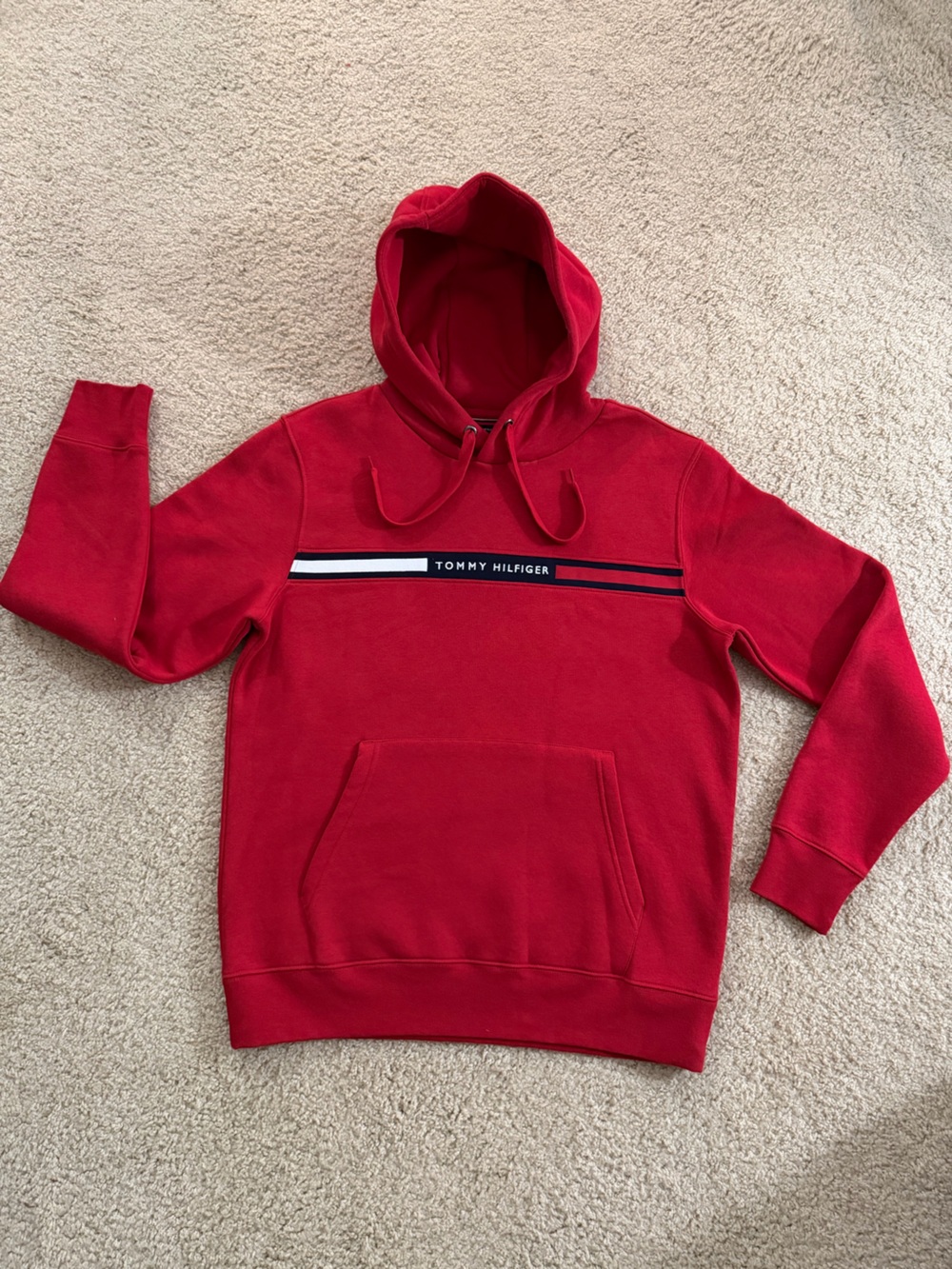 Tommy Hilfiger Red Hooded Sweatshirt with Signature Stripe